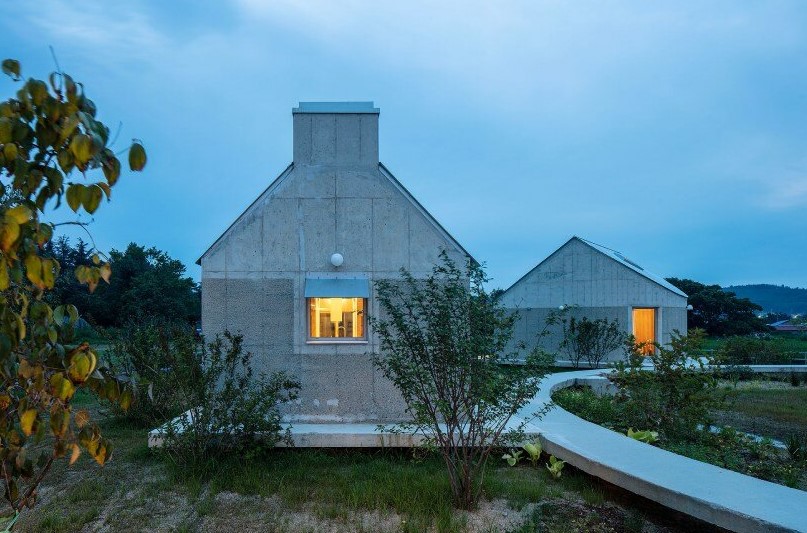 curious concrete dwellings by aoa architects seemingly hover above korean countryside - 14769